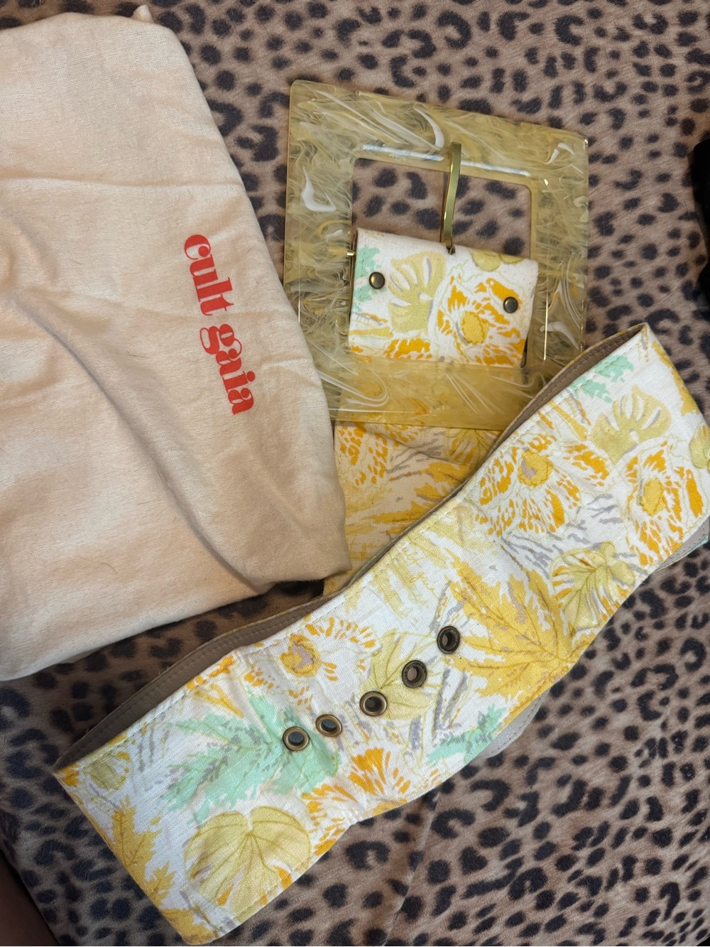 Cult Gaia Floral Fabric Waist Belt with Lucite Buckle